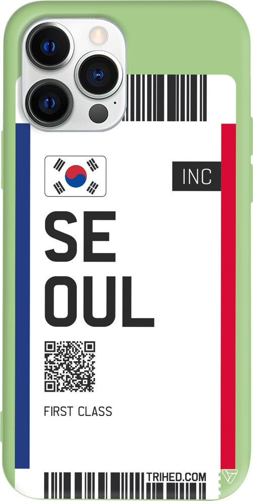 iPhone 15 Pro Uyumlu Açık Yeşil Renkli Silikon Seoul Bileti Telefon Kılıfı
