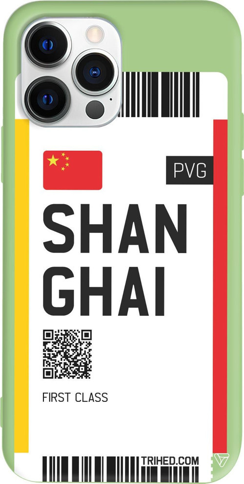 iPhone 15 Pro Uyumlu Açık Yeşil Renkli Silikon Shanghai Bileti Telefon Kılıfı