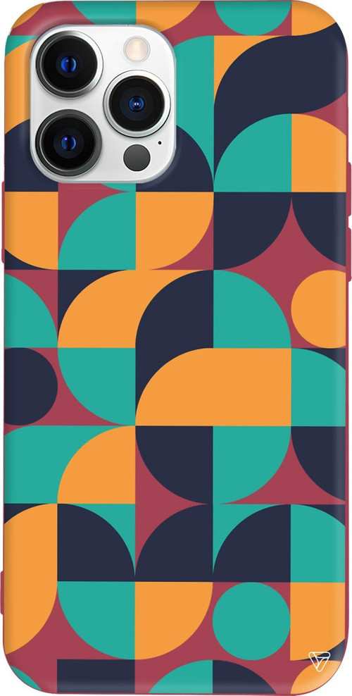 iPhone 15 Pro Uyumlu Bordo Renkli Silikon Abstract Desen 9 Telefon Kılıfı