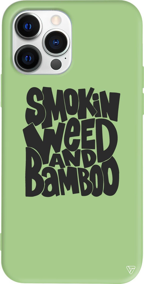 iPhone 15 Pro Uyumlu Açık Yeşil Renkli Silikon Smokin Weed Telefon Kılıfı