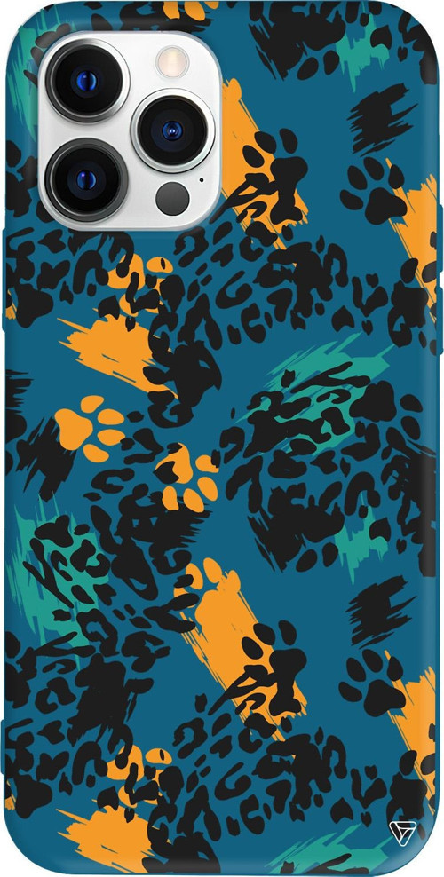 iPhone 15 Pro Uyumlu Lacivert Renkli Silikon Abstract Leopar Telefon Kılıfı