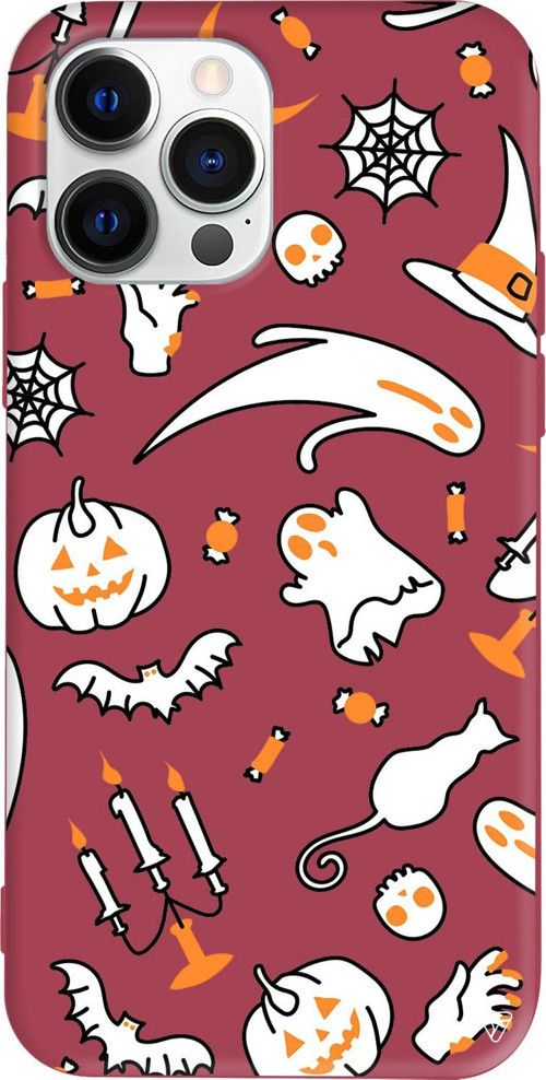 iPhone 15 Pro Uyumlu Bordo Renkli Silikon Cadılar Bayramı It's Halloween Telefon Kılıfı