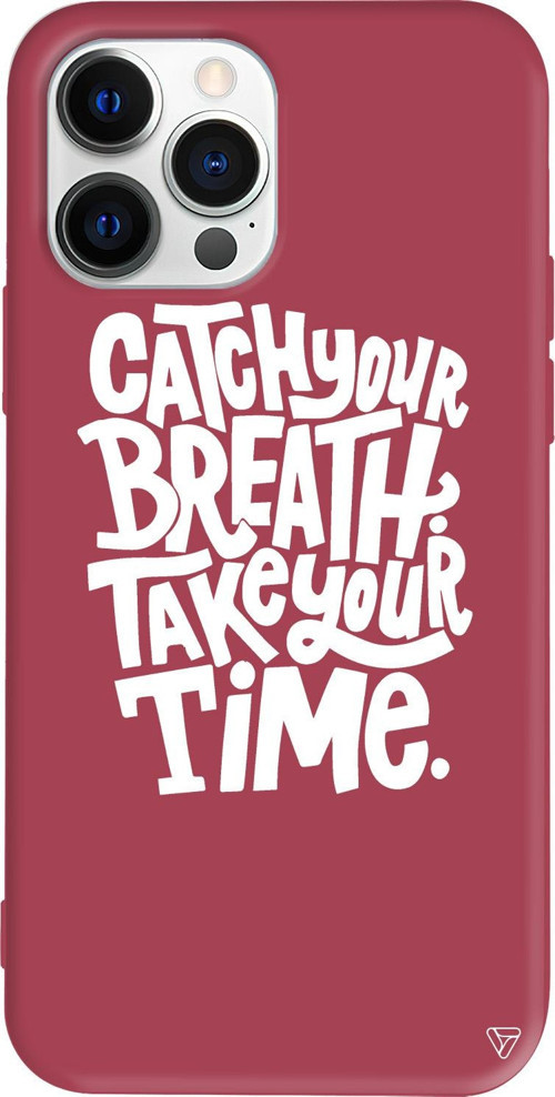 iPhone 15 Pro Uyumlu Bordo Renkli Silikon Catch Your Breath Telefon Kılıfı