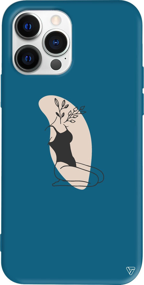 iPhone 15 Pro Uyumlu Lacivert Renkli Silikon Flower Girl Sitting Telefon Kılıfı