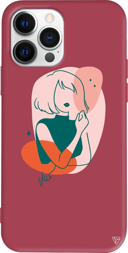 iPhone 15 Pro Uyumlu Bordo Renkli Silikon Cute Girl Telefon Kılıfı