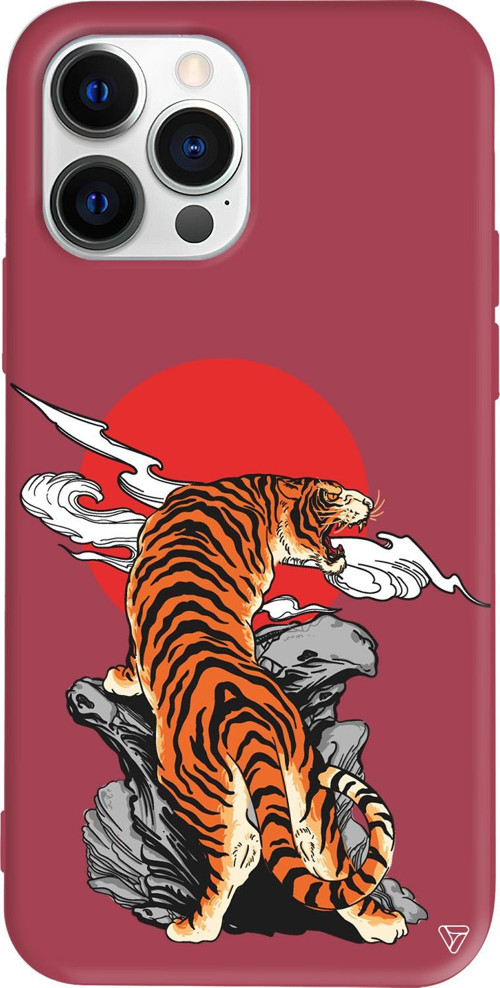 iPhone 15 Pro Uyumlu Bordo Renkli Silikon Kükreyen Leopar Telefon Kılıfı