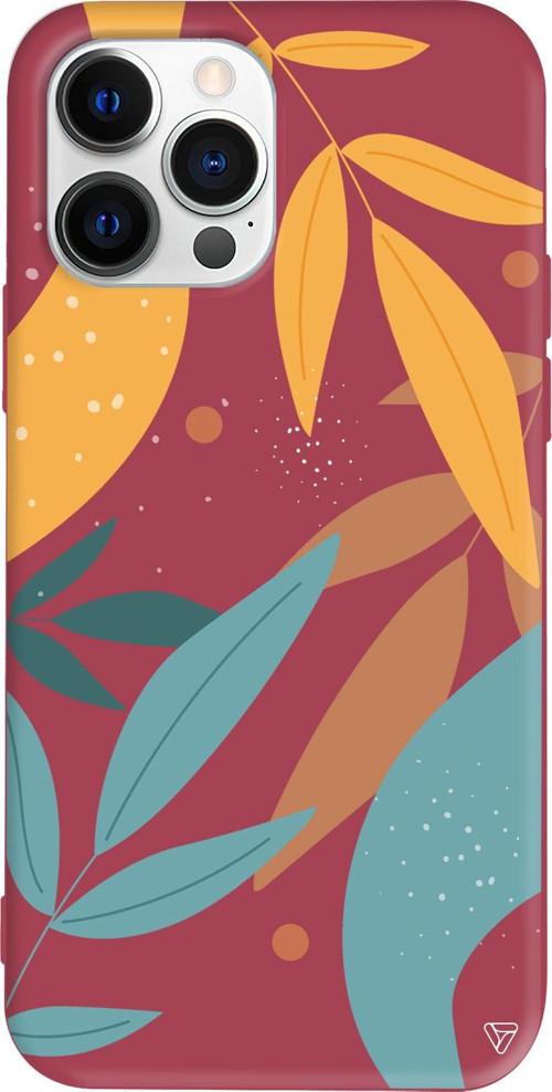 iPhone 15 Pro Uyumlu Bordo Renkli Silikon Leaf Shape Abstract Koleksiyonu Telefon Kılıfı