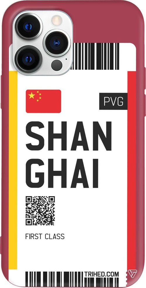 iPhone 15 Pro Uyumlu Bordo Renkli Silikon Shanghai Bileti Telefon Kılıfı