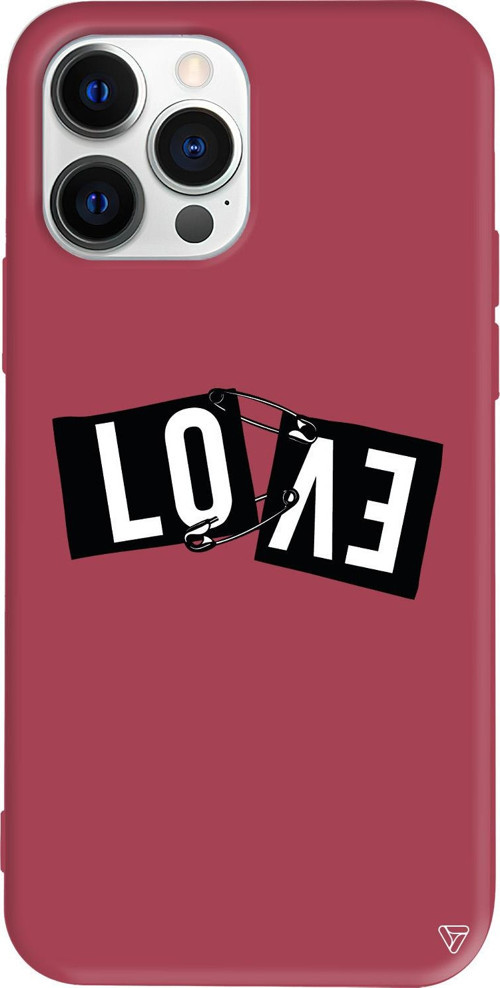 iPhone 15 Pro Uyumlu Bordo Renkli Silikon Love Telefon Kılıfı