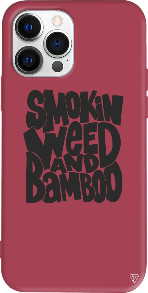iPhone 15 Pro Uyumlu Bordo Renkli Silikon Smokin Weed Telefon Kılıfı