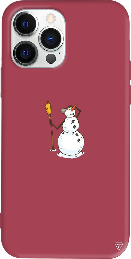 iPhone 15 Pro Uyumlu Bordo Renkli Silikon Snowman Looking Around Uyumlu Telefon Kılıfı