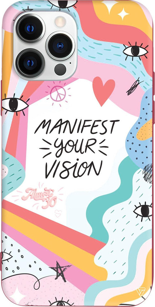 iPhone 15 Pro Uyumlu Bordo Renkli Silikon Manifest Your Vision Telefon Kılıfı