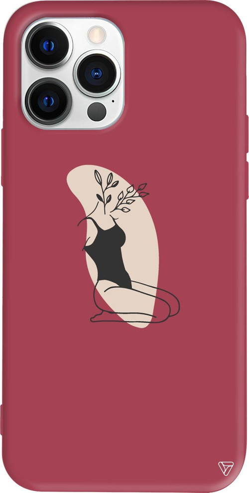 iPhone 15 Pro Uyumlu Bordo Renkli Silikon Flower Girl Sitting Telefon Kılıfı