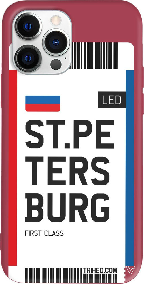 iPhone 15 Pro Uyumlu Bordo Renkli Silikon ST. Petersburg Bileti Telefon Kılıfı