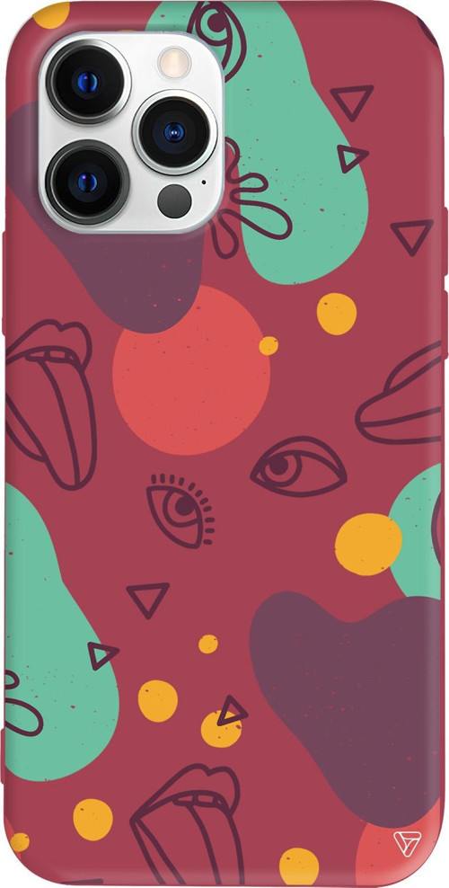 iPhone 15 Pro Uyumlu Bordo Renkli Silikon Mor Soyut Abstract Koleksiyonu Telefon Kılıfı