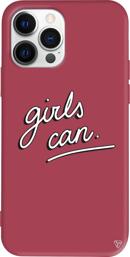 iPhone 15 Pro Uyumlu Bordo Renkli Silikon Girls Can! Telefon Kılıfı