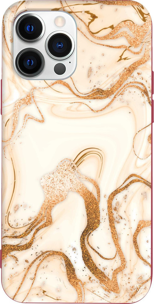 iPhone 15 Pro Uyumlu Bordo Renkli Silikon Gold Marble Telefon Kılıfı