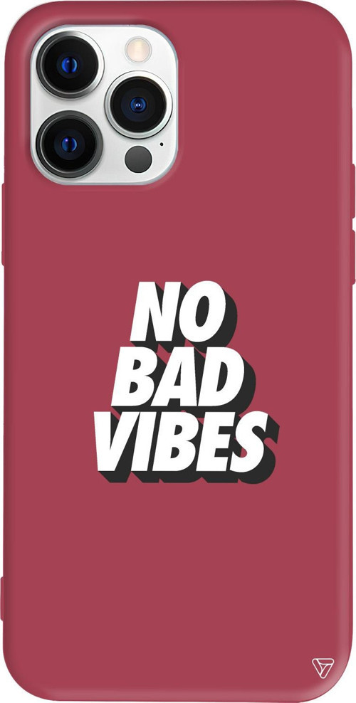 iPhone 15 Pro Uyumlu Bordo Renkli Silikon No Bad Vibes Telefon Kılıfı