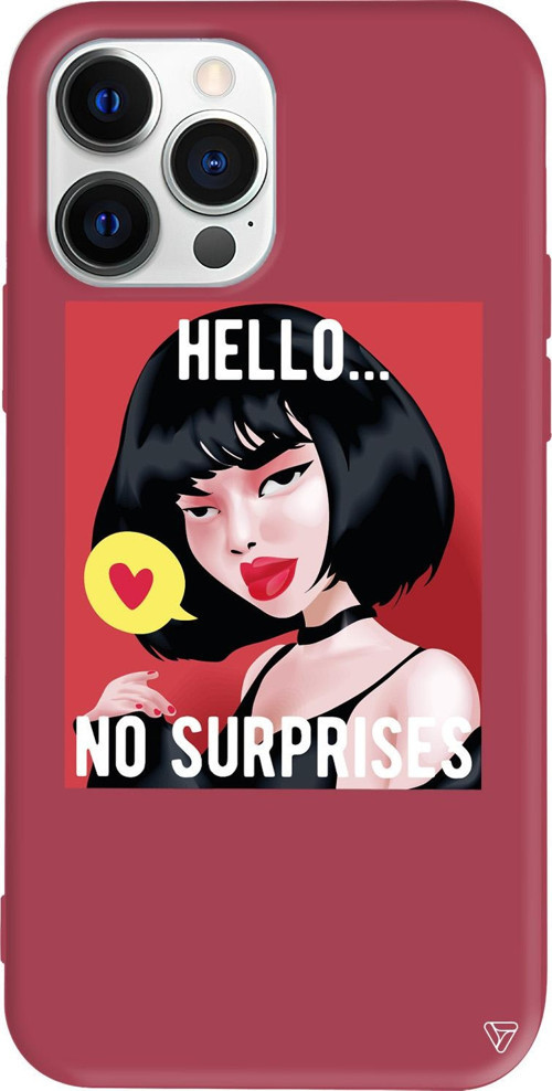 iPhone 15 Pro Uyumlu Bordo Renkli Silikon Hello... Telefon Kılıfı