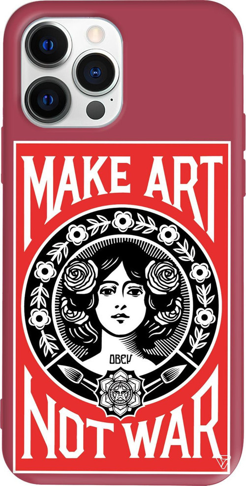 iPhone 15 Pro Uyumlu Bordo Renkli Silikon Obey Make Love Telefon Kılıfı