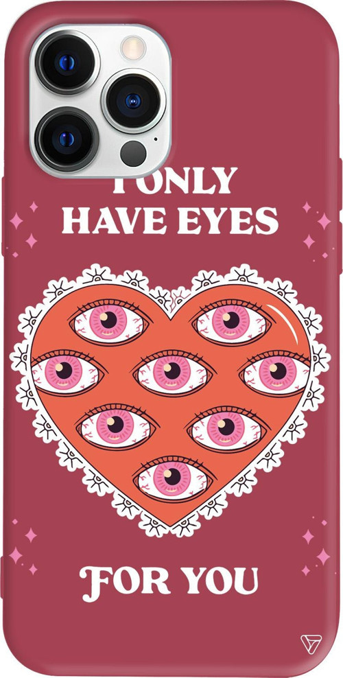 iPhone 15 Pro Uyumlu Bordo Renkli Silikon Only Have Eyes Telefon Kılıfı
