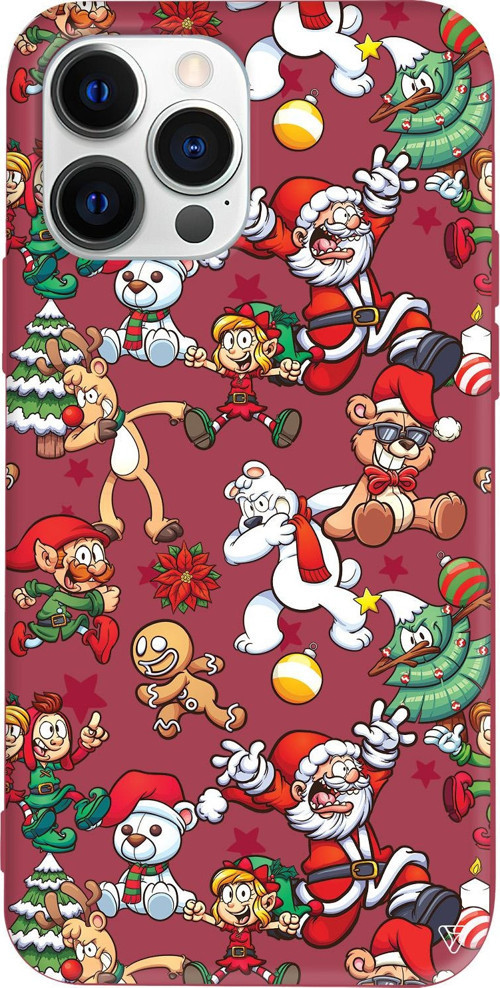iPhone 15 Pro Uyumlu Bordo Renkli Silikon Xmas Monsters Telefon Kılıfı