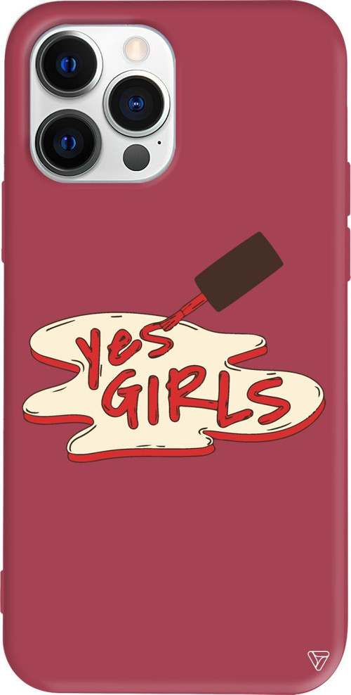 iPhone 15 Pro Uyumlu Bordo Renkli Silikon Yes Girls Telefon Kılıfı