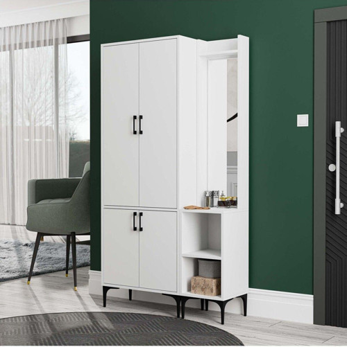 Set 5030-5040 Royal Sağ Aynalı 4 Kapaklı 5 Askılı 2 Raflı Portmanto Beyaz