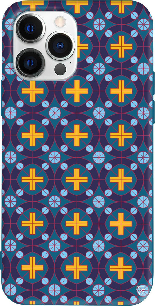 iPhone 15 Pro Uyumlu Lacivert Renkli Silikon Ottomans Tiles Telefon Kılıfı