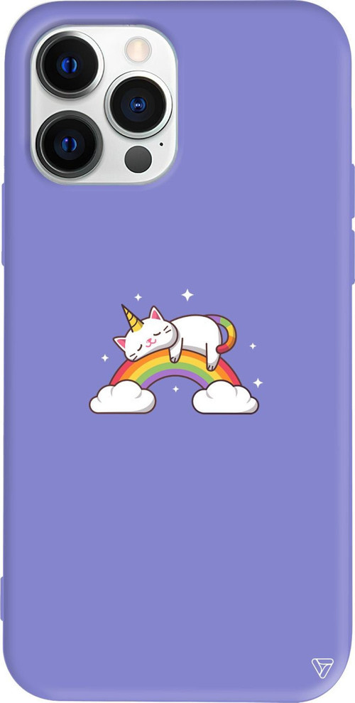 iPhone 15 Pro Uyumlu Lila Renkli Silikon Caticorn 2 Telefon Kılıfı