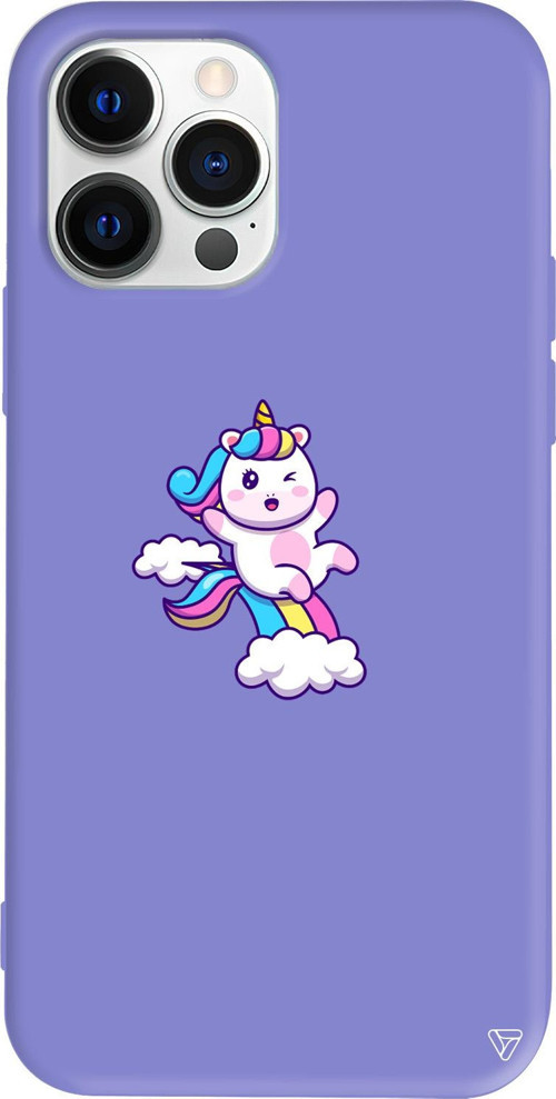 iPhone 15 Pro Uyumlu Lila Renkli Silikon Colorful Unicorn Telefon Kılıfı