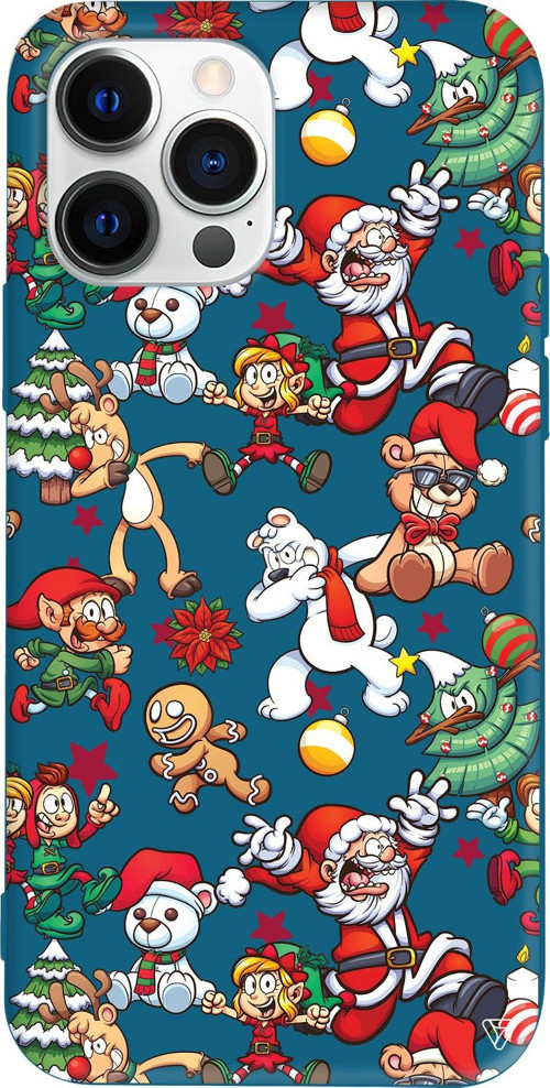 iPhone 15 Pro Uyumlu Lacivert Renkli Silikon Xmas Monsters Telefon Kılıfı