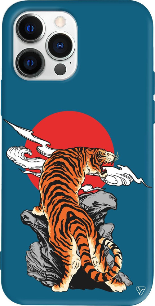 iPhone 15 Pro Uyumlu Lacivert Renkli Silikon Kükreyen Leopar Telefon Kılıfı