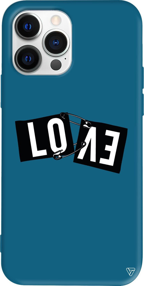 iPhone 15 Pro Uyumlu Lacivert Renkli Silikon Love Telefon Kılıfı