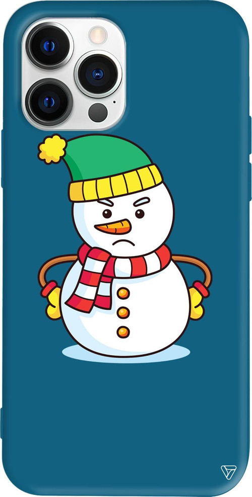 iPhone 15 Pro Uyumlu Lacivert Renkli Silikon Snowman 3 Telefon Kılıfı