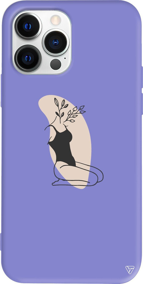 iPhone 15 Pro Uyumlu Lila Renkli Silikon Flower Girl Sitting Telefon Kılıfı