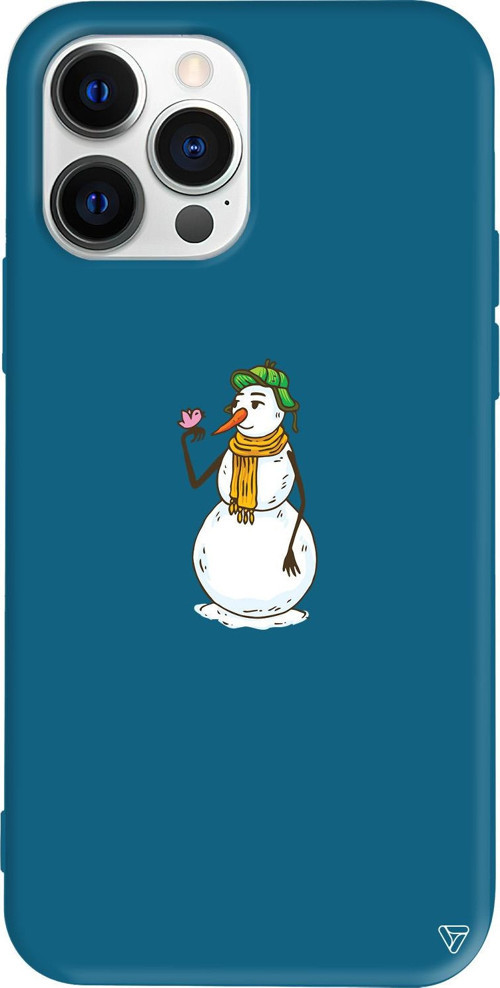 iPhone 15 Pro Uyumlu Lacivert Renkli Silikon Snowman With Bird Telefon Kılıfı