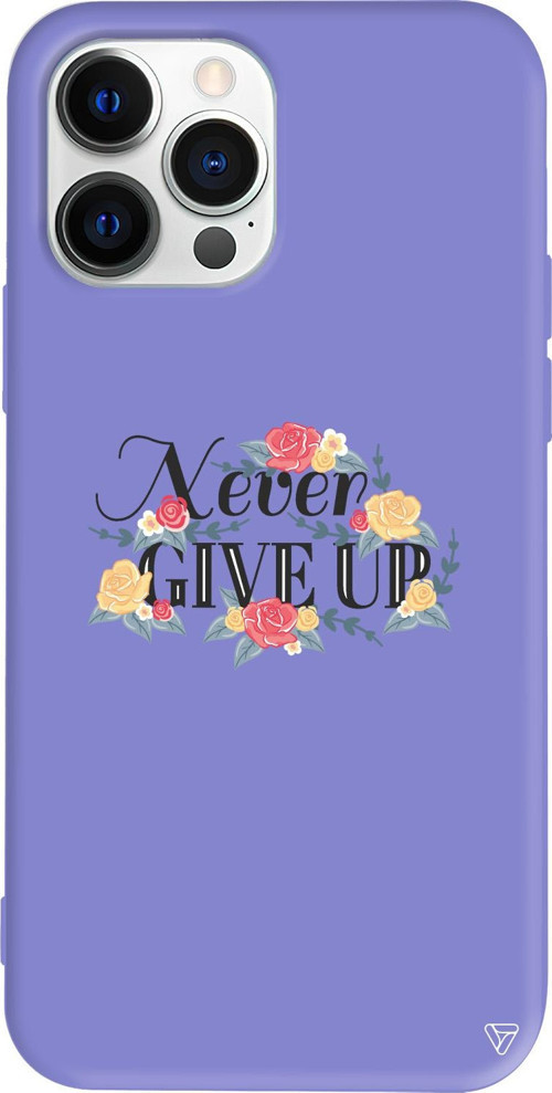 iPhone 15 Pro Uyumlu Lila Renkli Silikon Never Give Up 2 Telefon Kılıfı