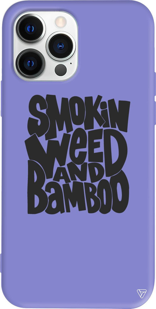 iPhone 15 Pro Uyumlu Lila Renkli Silikon Smokin Weed Telefon Kılıfı