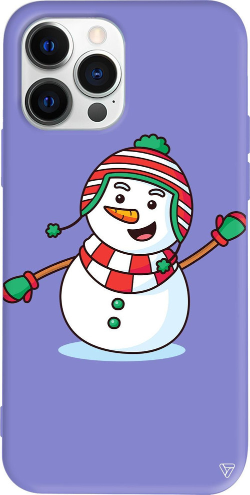 iPhone 15 Pro Uyumlu Lila Renkli Silikon Snowman 2 Telefon Kılıfı
