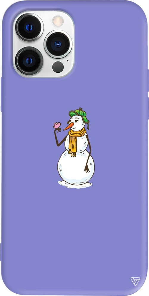 iPhone 15 Pro Uyumlu Lila Renkli Silikon Snowman With Bird Telefon Kılıfı