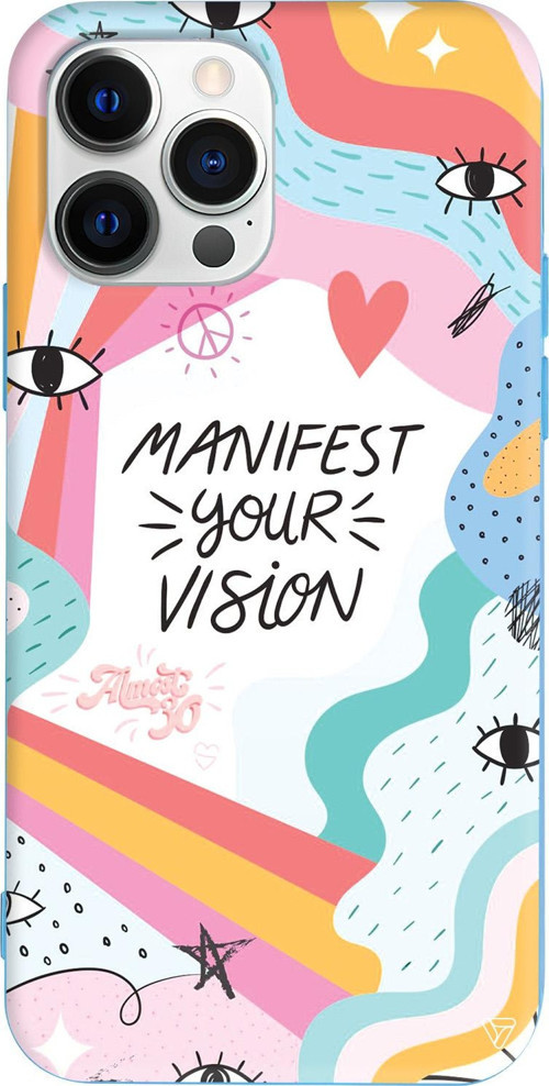 iPhone 15 Pro Uyumlu Mavi Renkli Silikon Manifest Your Vision Telefon Kılıfı