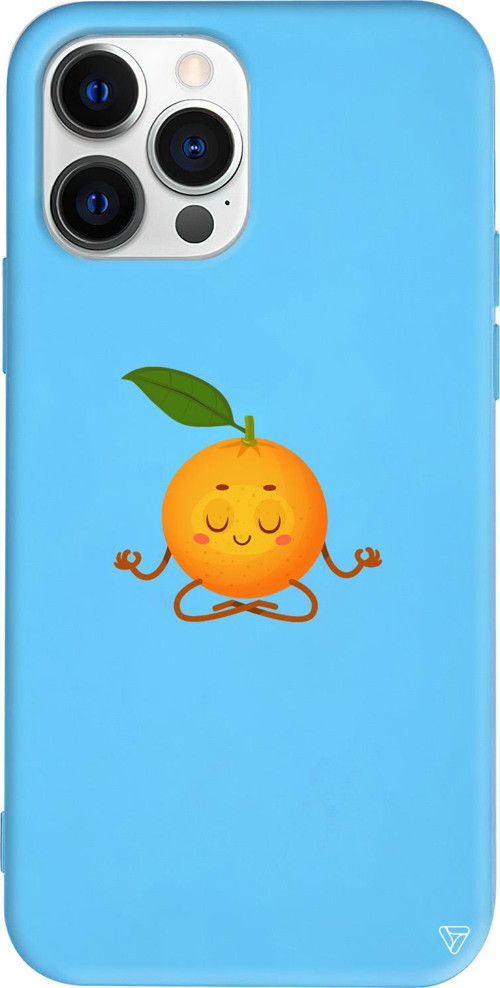 iPhone 15 Pro Uyumlu Mavi Renkli Silikon Meditasyon Portakal Telefon Kılıfı