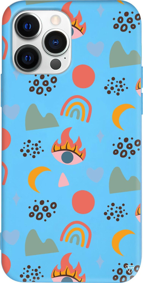 iPhone 15 Pro Uyumlu Mavi Renkli Silikon Eyes Moon Abstract Koleksiyonu Telefon Kılıfı