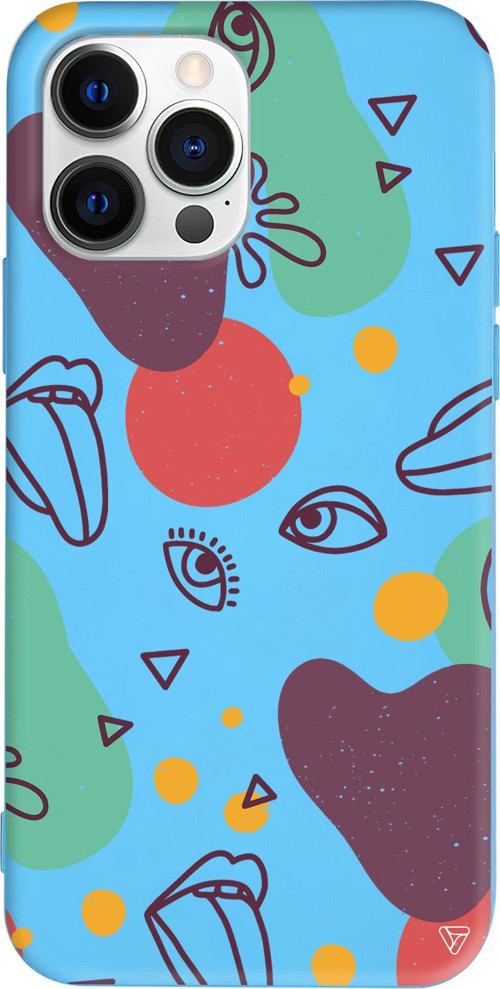 iPhone 15 Pro Uyumlu Mavi Renkli Silikon Mor Soyut Abstract Koleksiyonu Telefon Kılıfı
