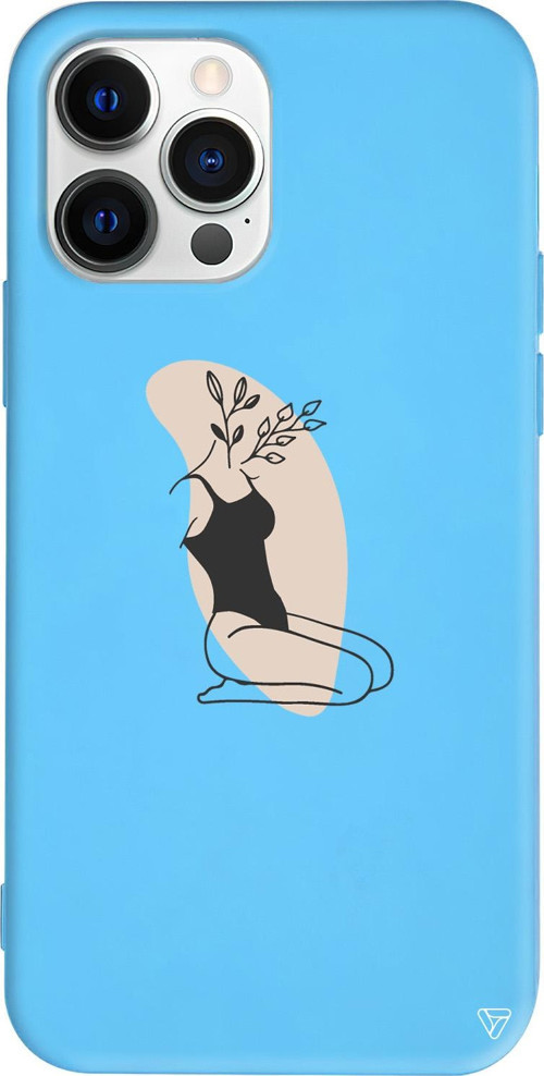 iPhone 15 Pro Uyumlu Mavi Renkli Silikon Flower Girl Sitting Telefon Kılıfı
