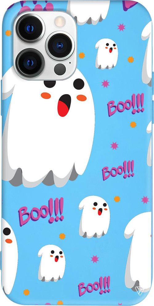 iPhone 15 Pro Uyumlu Mavi Renkli Silikon Ghost Boo! Telefon Kılıfı
