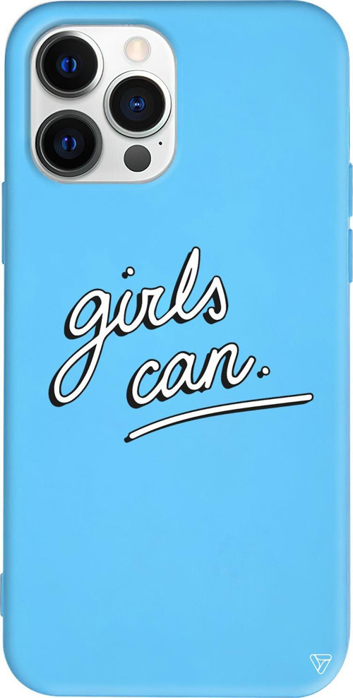 iPhone 15 Pro Uyumlu Mavi Renkli Silikon Girls Can! Telefon Kılıfı