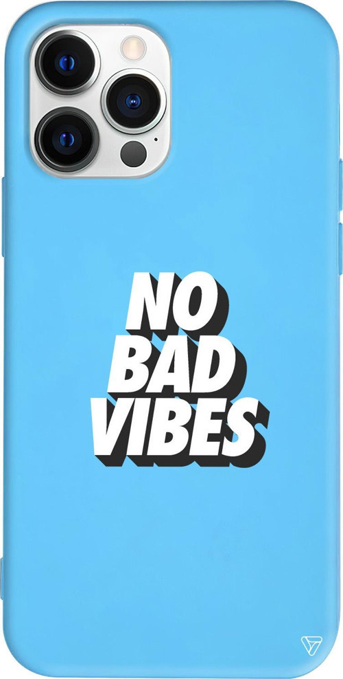 iPhone 15 Pro Uyumlu Mavi Renkli Silikon No Bad Vibes Telefon Kılıfı