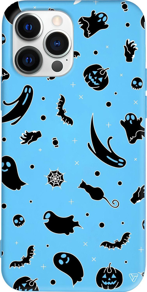iPhone 15 Pro Uyumlu Mavi Renkli Silikon Cadılar Bayramı Halloween Black Telefon Kılıfı